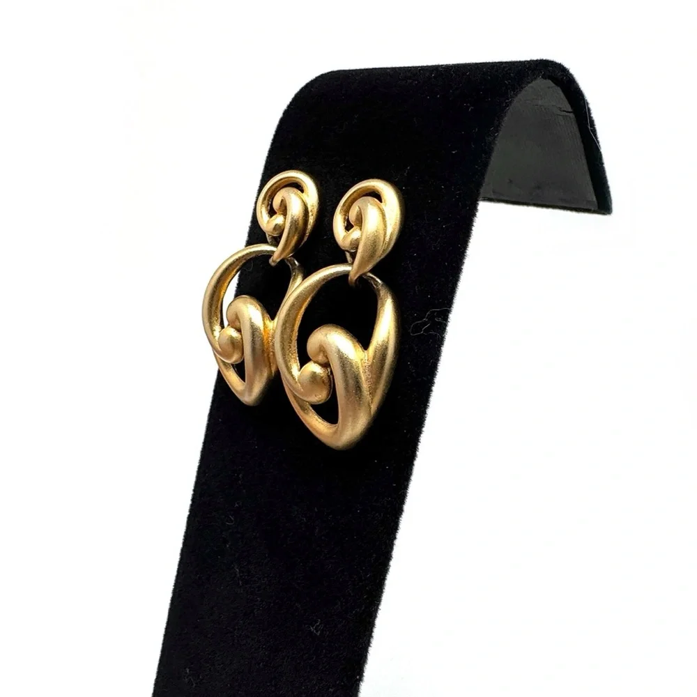 Vintage Goldtone Swirl Drop Doorknocker Earrings